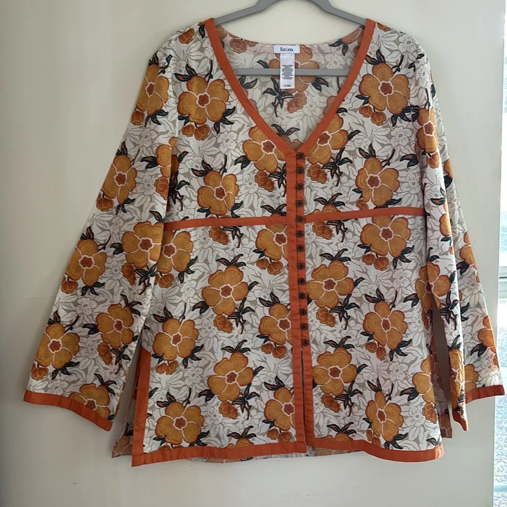 Liz & Co Shirt/Blouse/Tunic Front Button With Loops Empire Look Size Is L To XL - Picture 8 of 8
